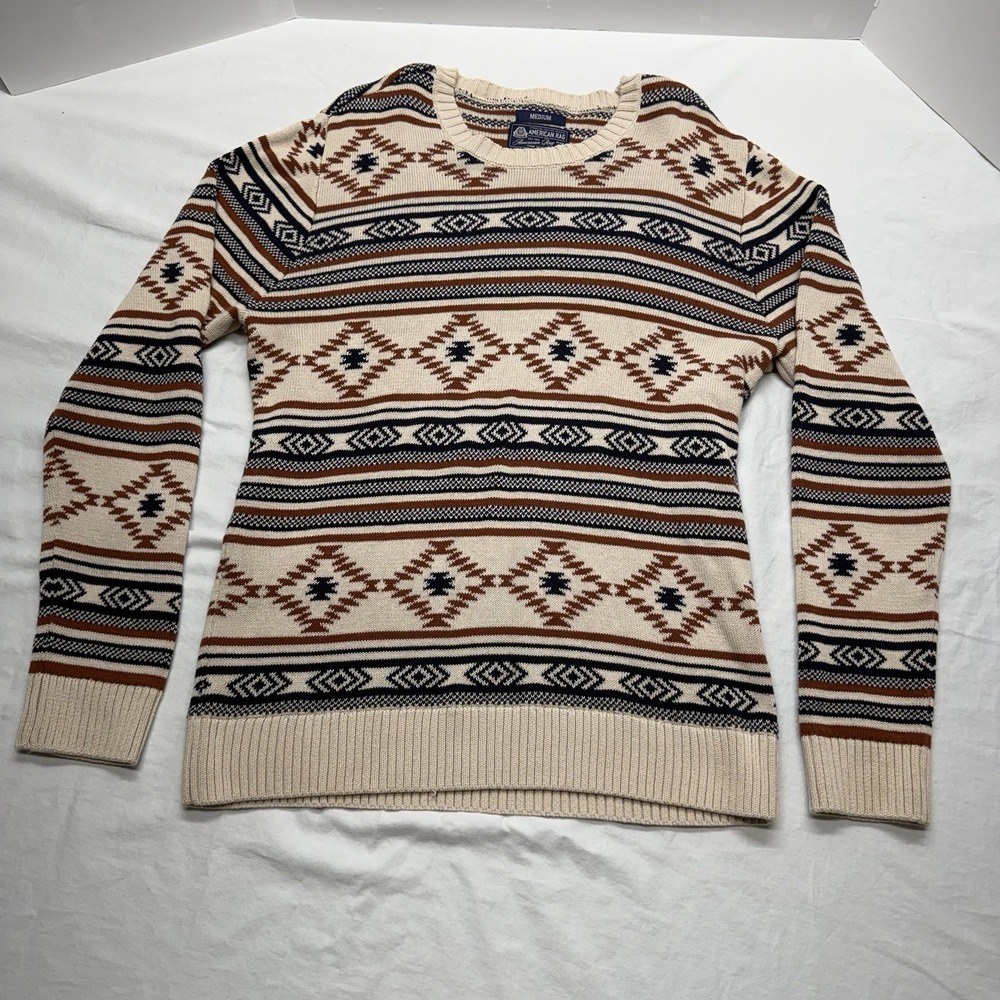 American Rag Men's Geometric Sz M Crew Neck Pullover, 100% Cotton, Grandpa Cosby